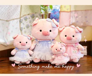 Cute pink pig plush toy set with pretty dress, soft stuffed animal doll gift for kids.