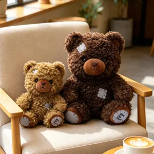 Retro patch krullend teddybeer pluche schattig gevuld dier metgezel kussen verjaardagscadeau
