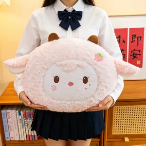 Cute pink cartoon sheep plush pillow, soft stuffed animal cushion for office nap and cozy room decor.