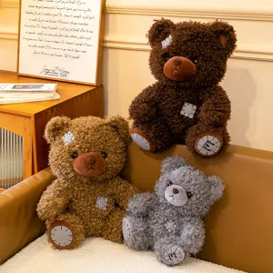 Retro patch krullende beren pluche pop schattig knuffel dier gezelschap kussen verjaardag
