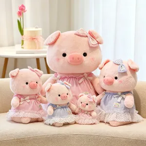 Cute pink and blue plush pig stuffed animal toy set with dress for kids birthday gift decor
