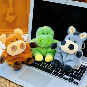 Cute button plush toy keychain set featuring funny calf, dinosaur and sheep animal dolls.