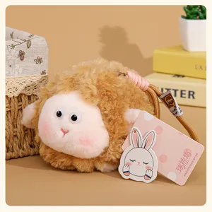 Cute fluffy round sheep plush toy keychain pendant fluffy lamb bag charm fluffy doll decoration