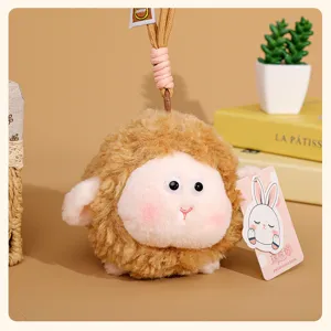 Cute round sheep plush pendant keychain, soft stuffed animal doll bag hanging ornament.