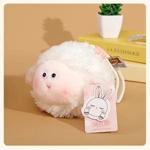 Cute fluffy sheep plush pendant toy, soft stuffed animal keychain for bags and keys.