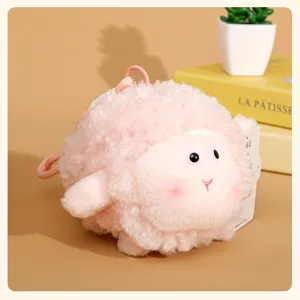 Cute round sheep plush toy keychain, fluffy animal bag pendant for women and kids.