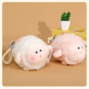 Fluffy sheep plush keychain cute round lamb bag pendant soft doll charm fluffy keychain gift for kids