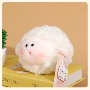 Cute round sheep plush pendant fluffy stuffed doll soft keychain bag charm sweet toy gift