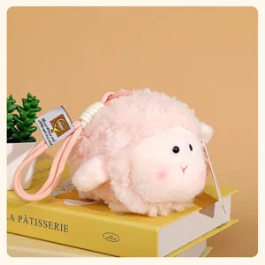 Cute round sheep plush pendant fluffy keychain bag decoration soft toy doll for girls gift.