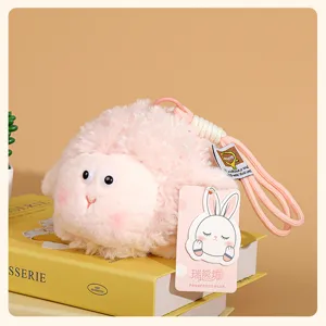 Cute fluffy pink sheep plush toy keychain bag pendant soft doll charm fluffy stuffed animal