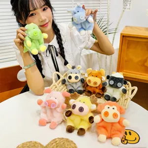 Cute creative button plush doll keychain set, funny animal stuffed pendant toys for bags and keys.