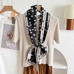 Silk wool blend double layer streamer scarf black white dandelion fashion versatile elegant neckerchief