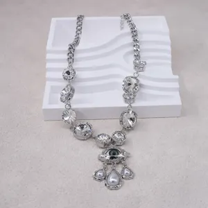 Vintage evil eye crystal necklace for women, stylish silver clavicle chain jewelry.