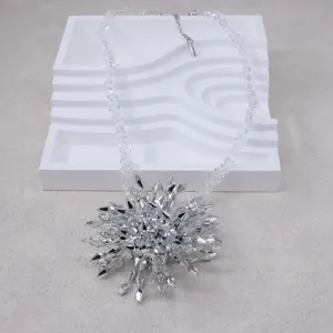 Exquisite silver starburst pendant necklace with clear beads for women fashion design style jewelry