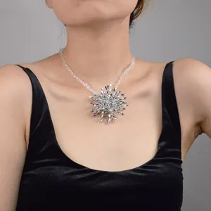 Stunning crystal starburst pendant necklace featuring clear beaded chain for women style.