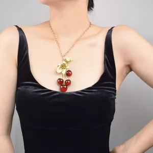 Damen Mode Goldkette Kirsche Anhänger Halskette Vintage Schlüsselbein Kette Schmuck Geschenk