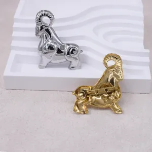 Vintage 3D zodiac ram brooch in gold and silver, elegant animal pin for women suits.