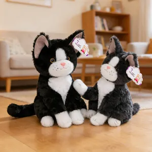 Realistico Gatto Peluche Bianco E Nero Simulazione Gatto Tigrato Bambola Bambini Cuscino Per Dormire Peluche Regalo Per Ragazze Donne