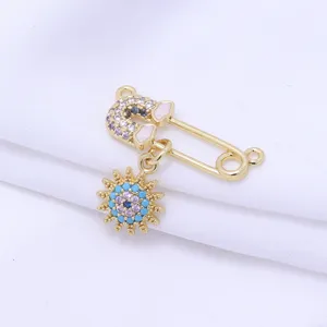 14k gold plated safety pin charm diy handmade jewelry accessory with zircon sun pendant