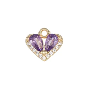 Sparkling crystal heart pendant gold tone diy jewelry accessory for necklace earrings