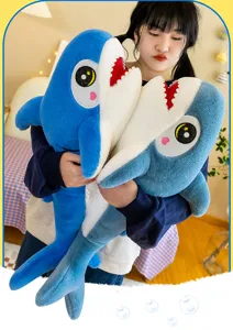 Cute cartoon shark plush toy soft pillow long doll pillow for kids and home decor