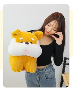 Cute standing cartoon dog plush toy, soft stuffed animal doll, perfect birthday gift pillow for kids.