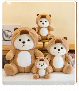 Encantador oso de peluche con capucha marrón muñeca suave y cojín regalo para los niños