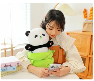 Cute bamboo panda plush toy, soft stuffed animal doll with bamboo shoot container, kids gift.
