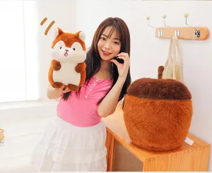 Cute squirrel plush toy and acorn pillow set, soft stuffed doll gifts for kids and girls.