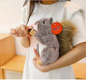 Realistic squirrel plush toy cute fluffy animal stuffed doll birthday gift for kids and home decor.