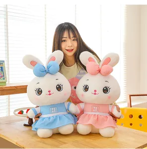 Cute couple rabbit plush toy with dress, soft stuffed animal doll girl pillow gift large size.