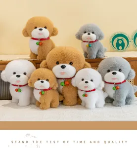 Cute plush dog toy with collar and bell, soft stuffed animal doll for kids birthday gifts.