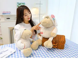 Cute plush sheep stuffed animal toy with candy decoration, soft companion gift for kids.