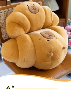 Lindo cojín de felpa con forma de cruasán de capibara, suave peluche animal para decoración.