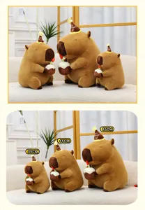 Cute capybara plush toy with birthday cake and hat, soft stuffed animal gift for girls.