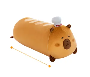 Lindo cojín de peluche capibara, juguete suave de pan creativo con gorro de chef, almohada cómoda.