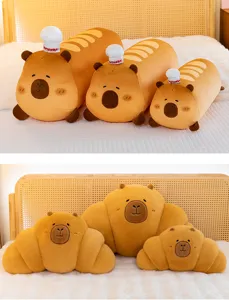 Lindo juguete de felpa de capibara baguette pan croissant almohada muñeca de peluche suave