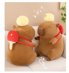 Schattig capybara pluche speelgoed met tafeltennis rugzak en gele bal zacht gevuld dier cadeau