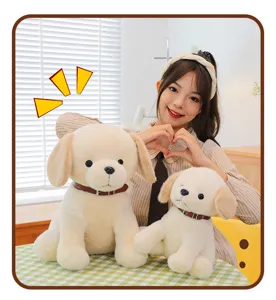 Detailed view of cute simulated Labrador plush toy set, featuring soft fabric and lovely design.