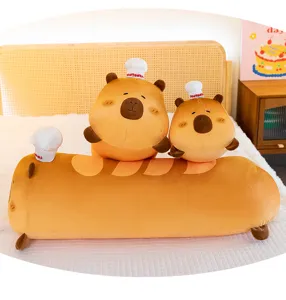 Bonito juego de peluche de Capybara con almohada de pan baguette y gorro de chef para niños.