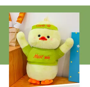 Cute cheering duck plush toy soft stuffed animal doll birthday gift for kids and girls.
