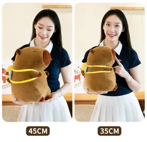 Adorable peluche de capybara avec sac à dos tortue, douce poupée en peluche de 45cm et 35cm.