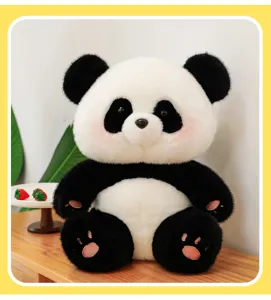 Details of the cute giant panda plush toy, soft stuffed animal doll for kids and girls.