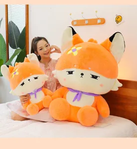 Adorable orange fox plush toy pillow soft stuffed doll for girl birthday gift