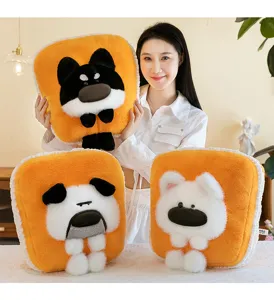 Cute toast dog plush pillow and cushion for sofa, office nap, or home decor. Soft and cozy toy.