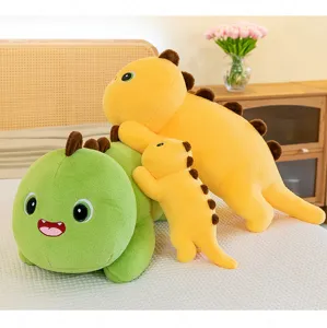 Cute dinosaur plush toy detail showing soft fabric, cozy bedroom setup, and huggable design.