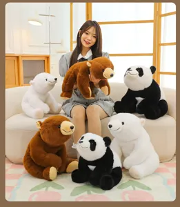 Detailed scene showcasing cute plush bear and panda toys in a warm indoor cozy setting.