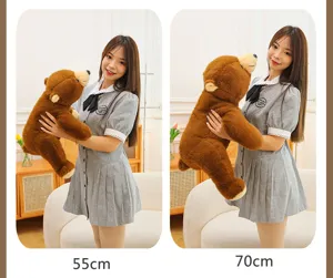 Cute brown lying bear plush toy soft hugging pillow soothing doll for kids and home decor size