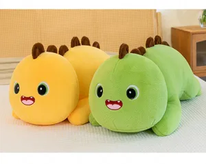 Cute dinosaur plush toy long body pillow, soft stuffed animal doll for kids bedroom decor.