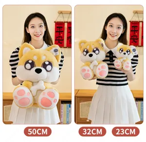 Cute big eye shiba inu plush toy soft stuffed animal doll with bone pillow gift kids.